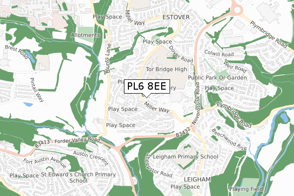 PL6 8EE map - small scale - OS Open Zoomstack (Ordnance Survey) PL6 8EE map - small scale - OS Open Zoomstack (Ordnance Survey)