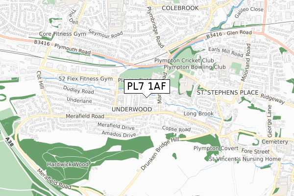 PL7 1AF map - small scale - OS Open Zoomstack (Ordnance Survey)