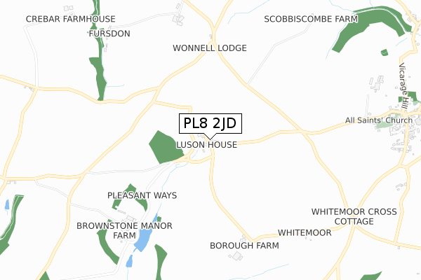 PL8 2JD map - small scale - OS Open Zoomstack (Ordnance Survey)