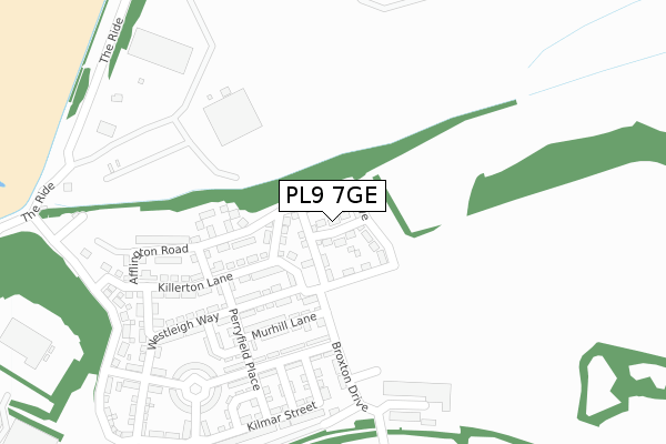 PL9 7GE map - large scale - OS Open Zoomstack (Ordnance Survey)