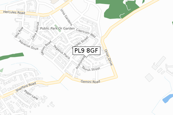 PL9 8GF map - large scale - OS Open Zoomstack (Ordnance Survey)