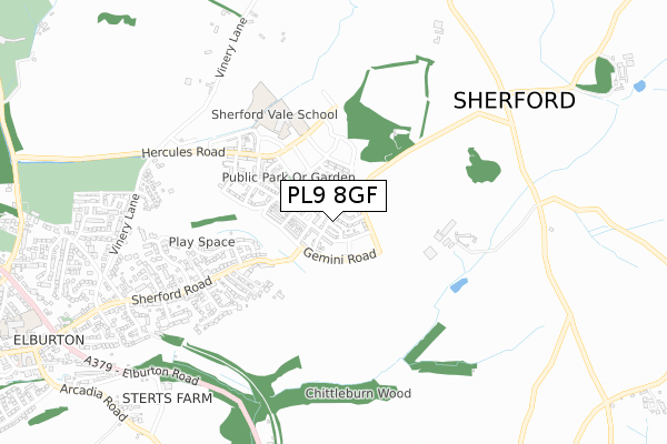 PL9 8GF map - small scale - OS Open Zoomstack (Ordnance Survey)