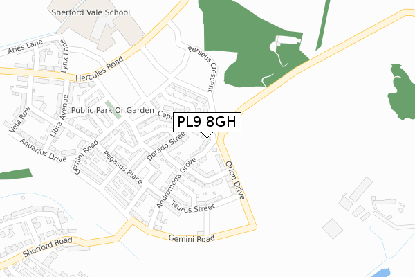 PL9 8GH map - large scale - OS Open Zoomstack (Ordnance Survey)