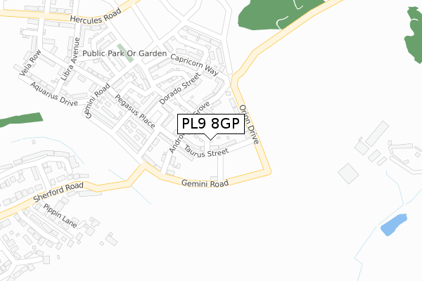 PL9 8GP map - large scale - OS Open Zoomstack (Ordnance Survey)