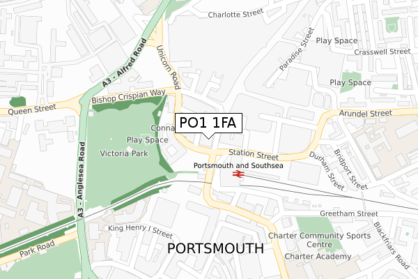 PO1 1FA map - large scale - OS Open Zoomstack (Ordnance Survey)