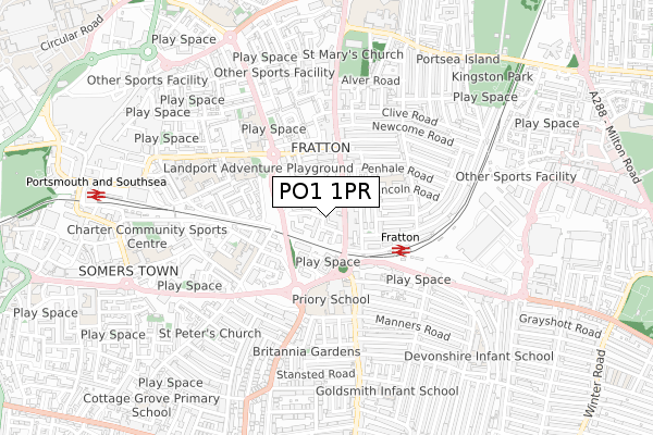 PO1 1PR map - small scale - OS Open Zoomstack (Ordnance Survey)