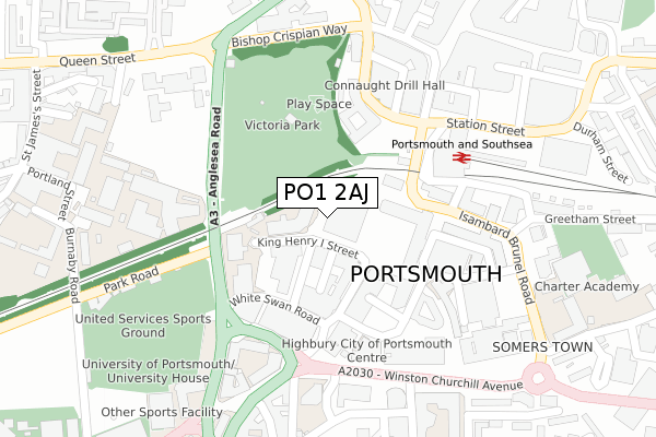PO1 2AJ map - large scale - OS Open Zoomstack (Ordnance Survey)