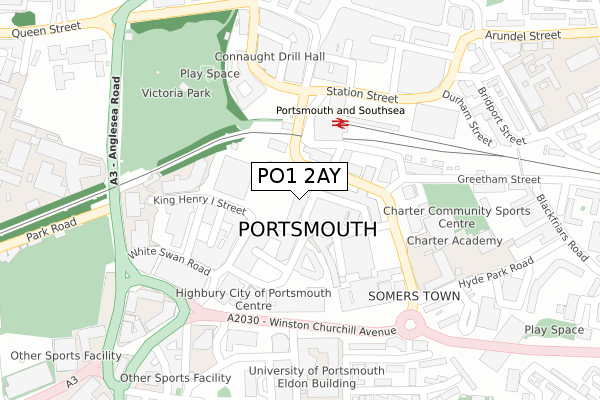 PO1 2AY map - large scale - OS Open Zoomstack (Ordnance Survey)