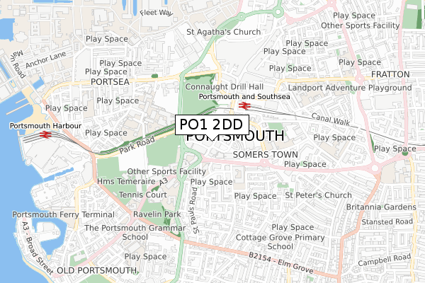 PO1 2DD map - small scale - OS Open Zoomstack (Ordnance Survey)