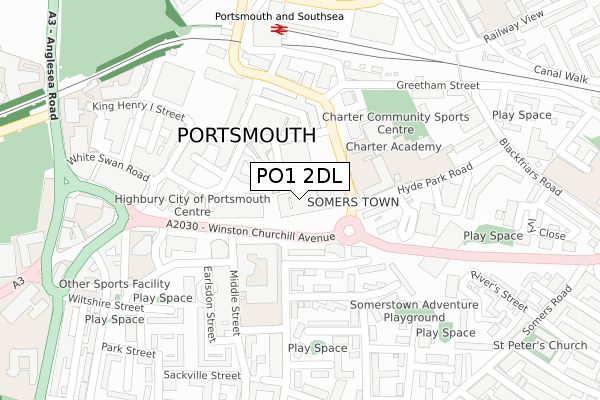 PO1 2DL map - large scale - OS Open Zoomstack (Ordnance Survey)