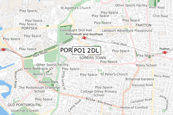 PO1 2DL map - small scale - OS Open Zoomstack (Ordnance Survey)