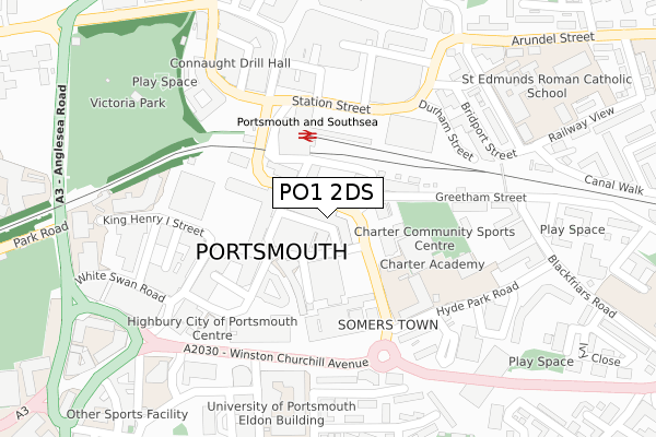 PO1 2DS map - large scale - OS Open Zoomstack (Ordnance Survey)