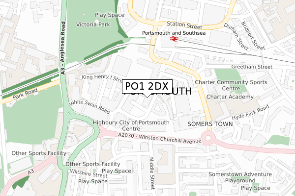 PO1 2DX map - large scale - OS Open Zoomstack (Ordnance Survey)