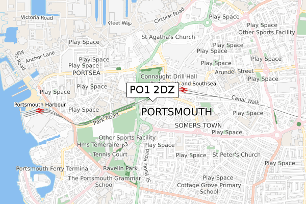 PO1 2DZ map - small scale - OS Open Zoomstack (Ordnance Survey) PO1 2DZ map - small scale - OS Open Zoomstack (Ordnance Survey)