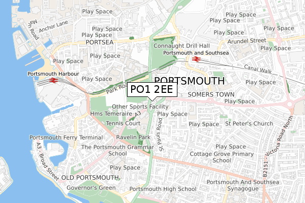 PO1 2EE map - small scale - OS Open Zoomstack (Ordnance Survey)