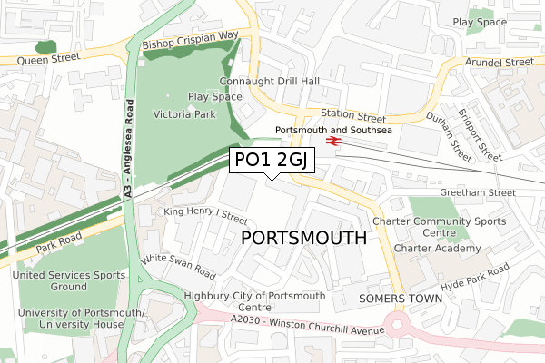 PO1 2GJ map - large scale - OS Open Zoomstack (Ordnance Survey)