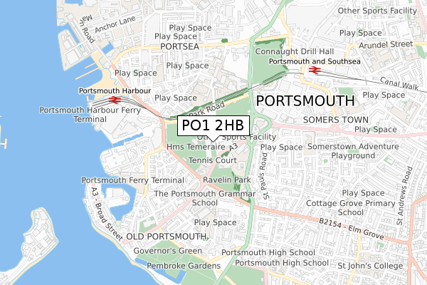 PO1 2HB map - small scale - OS Open Zoomstack (Ordnance Survey)