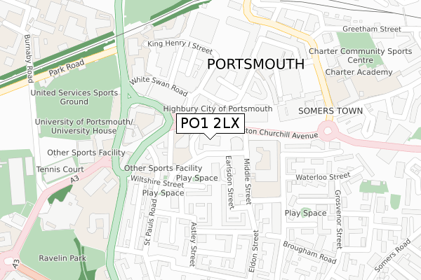 PO1 2LX map - large scale - OS Open Zoomstack (Ordnance Survey)