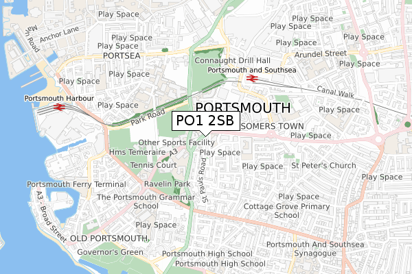 PO1 2SB map - small scale - OS Open Zoomstack (Ordnance Survey)