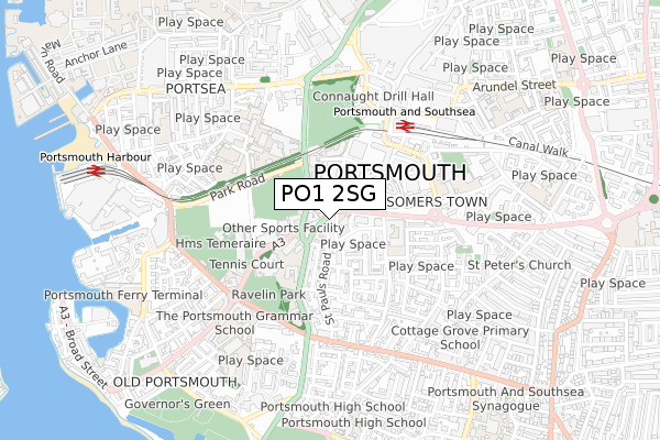 PO1 2SG map - small scale - OS Open Zoomstack (Ordnance Survey)