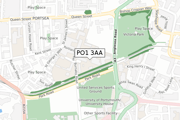 PO1 3AA map - large scale - OS Open Zoomstack (Ordnance Survey)