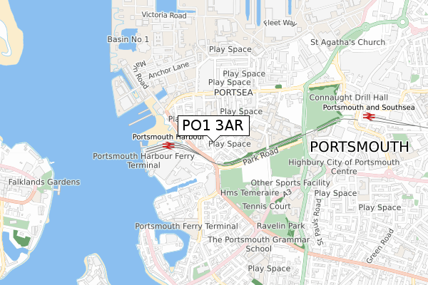 PO1 3AR map - small scale - OS Open Zoomstack (Ordnance Survey)