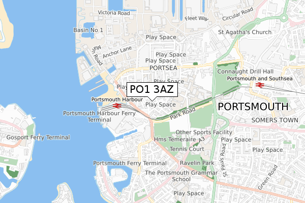 PO1 3AZ map - small scale - OS Open Zoomstack (Ordnance Survey)