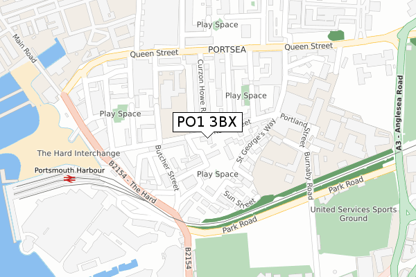 PO1 3BX map - large scale - OS Open Zoomstack (Ordnance Survey)