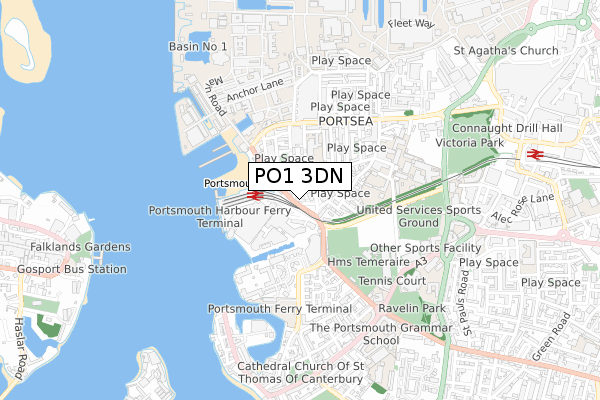 PO1 3DN map - small scale - OS Open Zoomstack (Ordnance Survey)