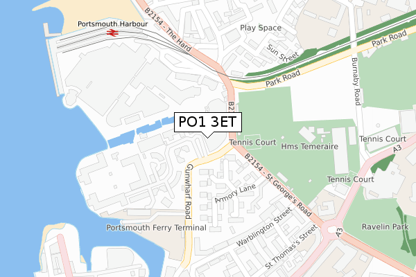 PO1 3ET map - large scale - OS Open Zoomstack (Ordnance Survey)
