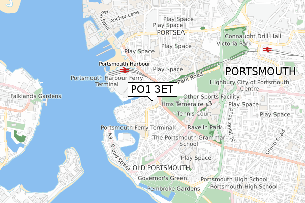 PO1 3ET map - small scale - OS Open Zoomstack (Ordnance Survey)