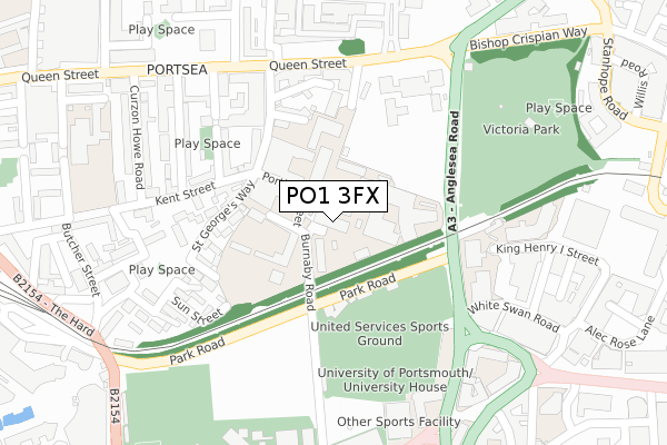 PO1 3FX map - large scale - OS Open Zoomstack (Ordnance Survey)