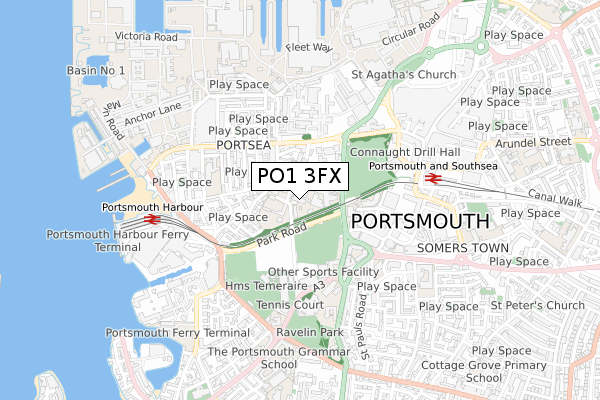 PO1 3FX map - small scale - OS Open Zoomstack (Ordnance Survey)