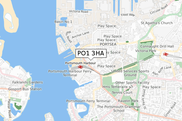 PO1 3HA map - small scale - OS Open Zoomstack (Ordnance Survey)