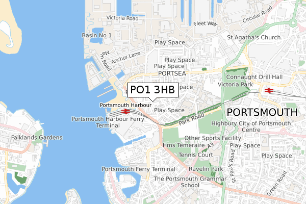 PO1 3HB map - small scale - OS Open Zoomstack (Ordnance Survey)