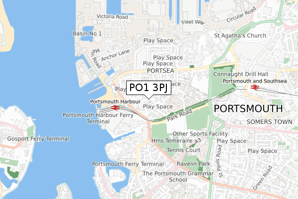 PO1 3PJ map - small scale - OS Open Zoomstack (Ordnance Survey)