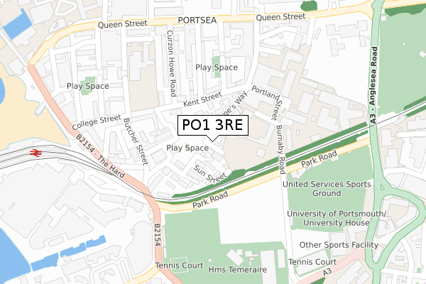PO1 3RE map - large scale - OS Open Zoomstack (Ordnance Survey)