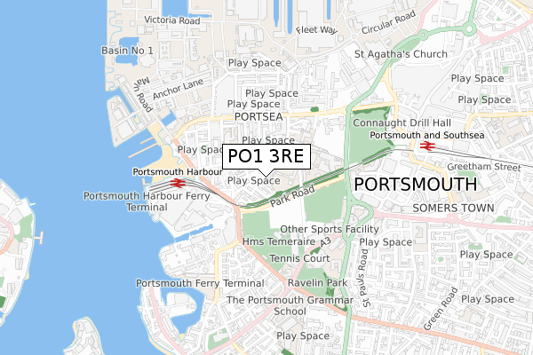 PO1 3RE map - small scale - OS Open Zoomstack (Ordnance Survey)