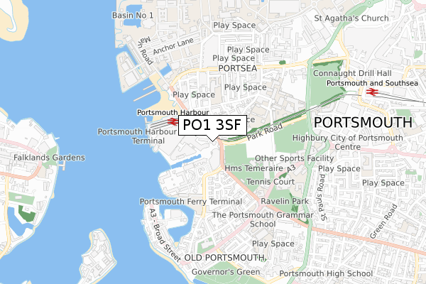 PO1 3SF map - small scale - OS Open Zoomstack (Ordnance Survey)