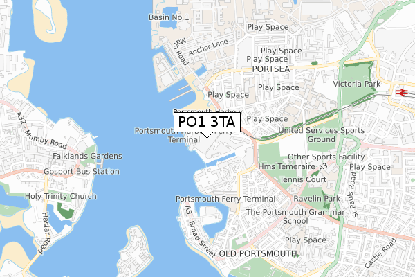 PO1 3TA map - small scale - OS Open Zoomstack (Ordnance Survey)