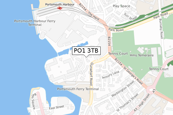 PO1 3TB map - large scale - OS Open Zoomstack (Ordnance Survey)