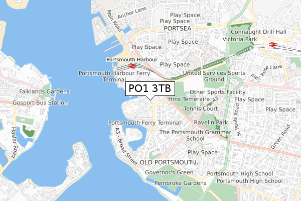 PO1 3TB map - small scale - OS Open Zoomstack (Ordnance Survey)