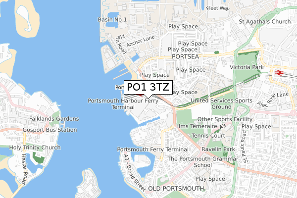 PO1 3TZ map - small scale - OS Open Zoomstack (Ordnance Survey)