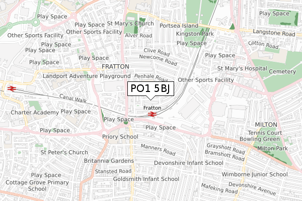 PO1 5BJ map - small scale - OS Open Zoomstack (Ordnance Survey)