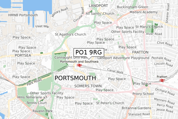 PO1 9RG map - small scale - OS Open Zoomstack (Ordnance Survey)