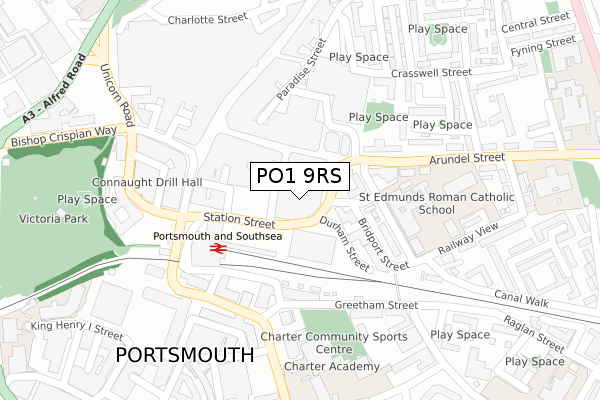 PO1 9RS map - large scale - OS Open Zoomstack (Ordnance Survey)