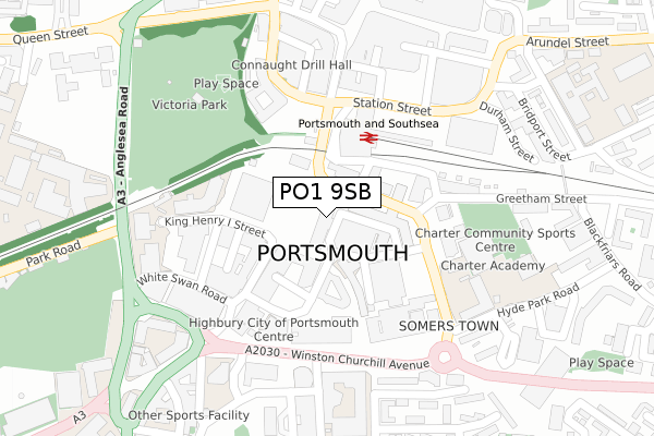 PO1 9SB map - large scale - OS Open Zoomstack (Ordnance Survey)