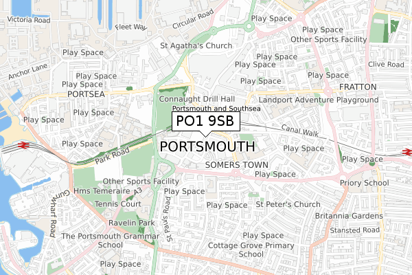 PO1 9SB map - small scale - OS Open Zoomstack (Ordnance Survey)