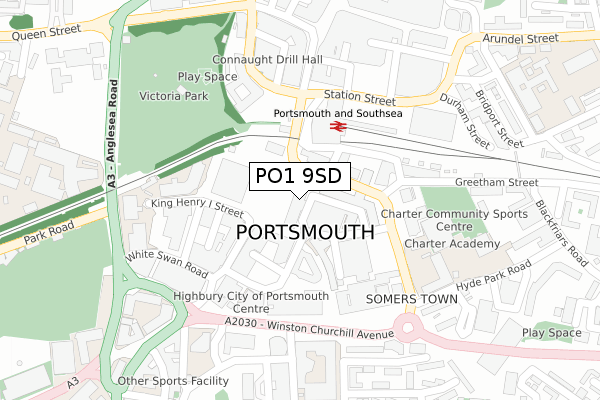 PO1 9SD map - large scale - OS Open Zoomstack (Ordnance Survey)