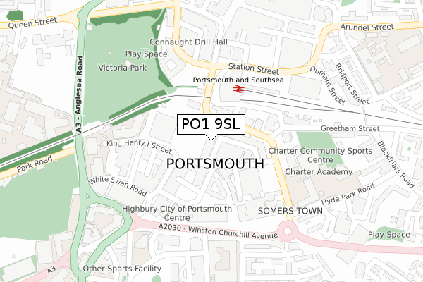 PO1 9SL map - large scale - OS Open Zoomstack (Ordnance Survey)